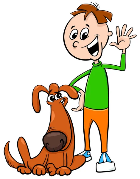 Cartoon Illustration Von Kind Oder Teenager Mit Lustigem Hund — Stockvektor