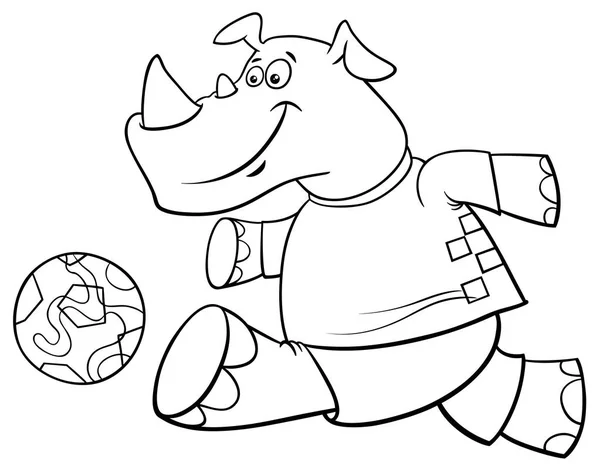 Ilustrações Desenhos Animados Preto Branco Rhino Football Personagem Jogador Futebol —  Vetores de Stock