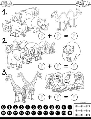 Siyah ve beyaz çizgi film gösterimi Eğitim Matematik ek Puzzle oyunu hayvan karakter boyama kitabı ile okul öncesi ve ilköğretim çağındaki çocuklar için