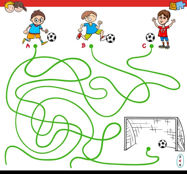 Καρτούν Εικονογράφηση Μονοπάτια Δραστηριότητα Παιχνίδι Παζλ Λαβύρινθο Παιδί Αγόρια Και — Διανυσματικό Αρχείο