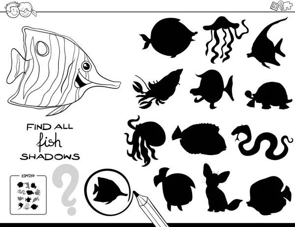 Zwart Wit Cartoon Afbeelding Van Het Vinden Van Alle Vis — Stockvector