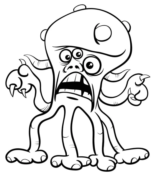 Black White Cartoon Illustration Funny Monster Fright Fantasy Character Coloring — Stock Vector