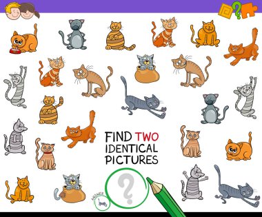 Çizgi film illüstrasyon kedi karakterleri ile çocuklar için eğitici bir oyun iki özdeş resimleri bulma