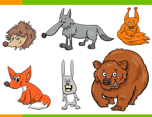 Ilustracja Komiksu Funny Wild Animal Characters Set — Wektor stockowy