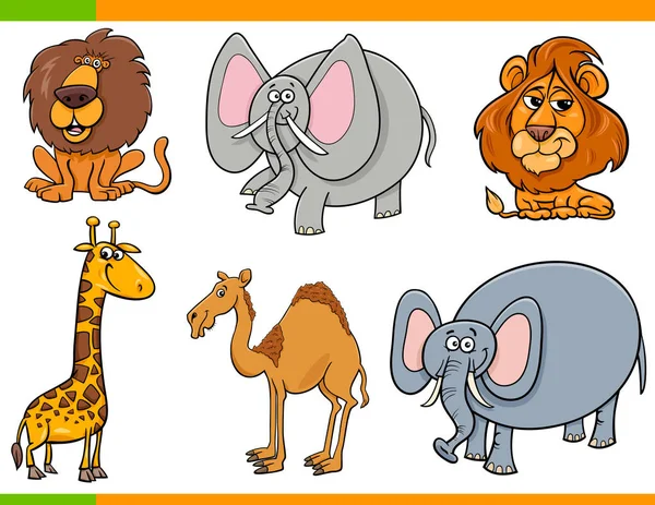 Cartoon Illustration Safari Animals Funny Characters Set — Stock Vector