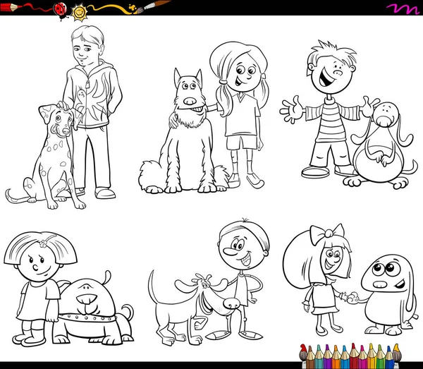 Black White Coloring Book Cartoon Illustration Children Dog Animals Characters — Stock Vector