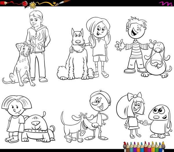 Livre Coloriage Noir Blanc Illustration Dessins Animés Enfants Avec Des — Image vectorielle