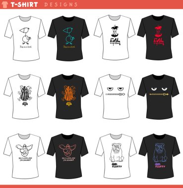 T-Shirt karikatür konsept tasarımları çizimi ayarla