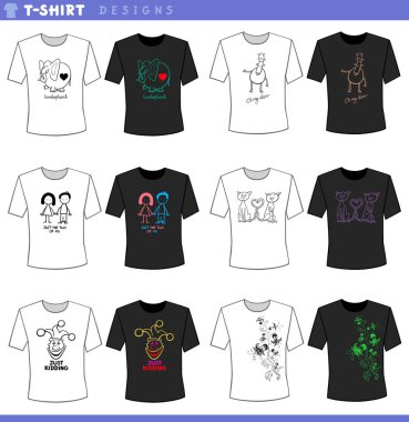 T-Shirt karikatür kavramı tasarımlar koleksiyonu çizimi