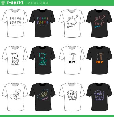 T-Shirt karikatür kavramı dekorasyon tasarımları çizimi ayarla
