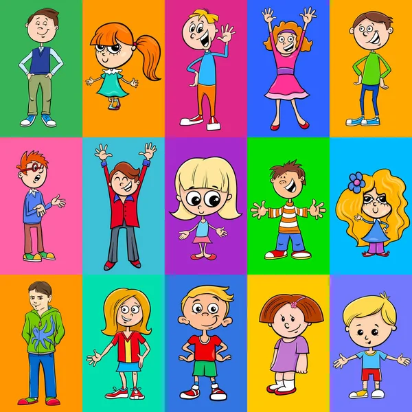 Ilustración Dibujos Animados Diseño Patrones Papel Decorativo Con Personajes Infantiles — Vector de stock