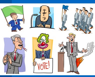 Set of Humorous Cartoon Concept Illustrations of Politics and Politicians clipart