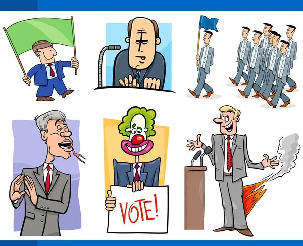 Set Humorous Cartoon Concept Illustrations Politics Politicians — Stock Vector