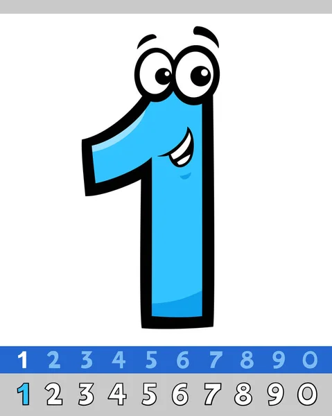 Cartoon Illustrations One Basic Number Character Educational Collection — Stock Vector