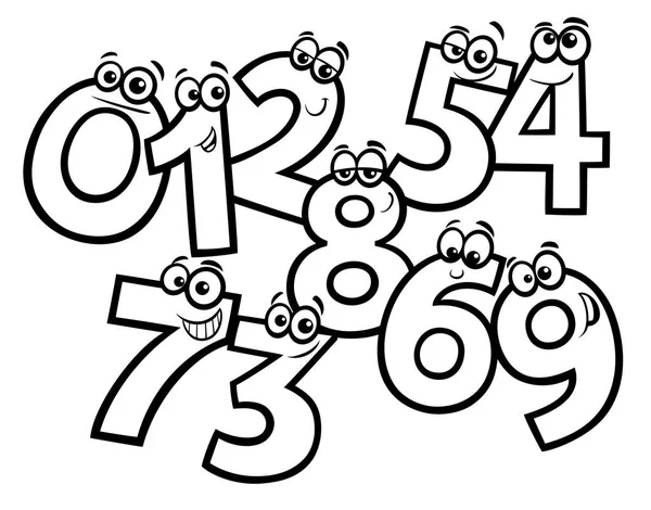 Svart Och Vitt Pedagogiska Tecknade Illustrationer Basic Nummer Tecken Gruppen — Stock vektor