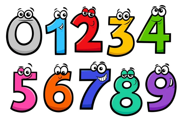 Educational Cartoon Illustrations Basic Numbers Characters Set — Stock Vector
