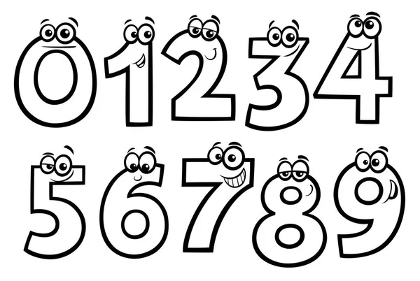 Black White Educational Cartoon Illustrations Basic Numbers Characters Set Coloring — Stock Vector