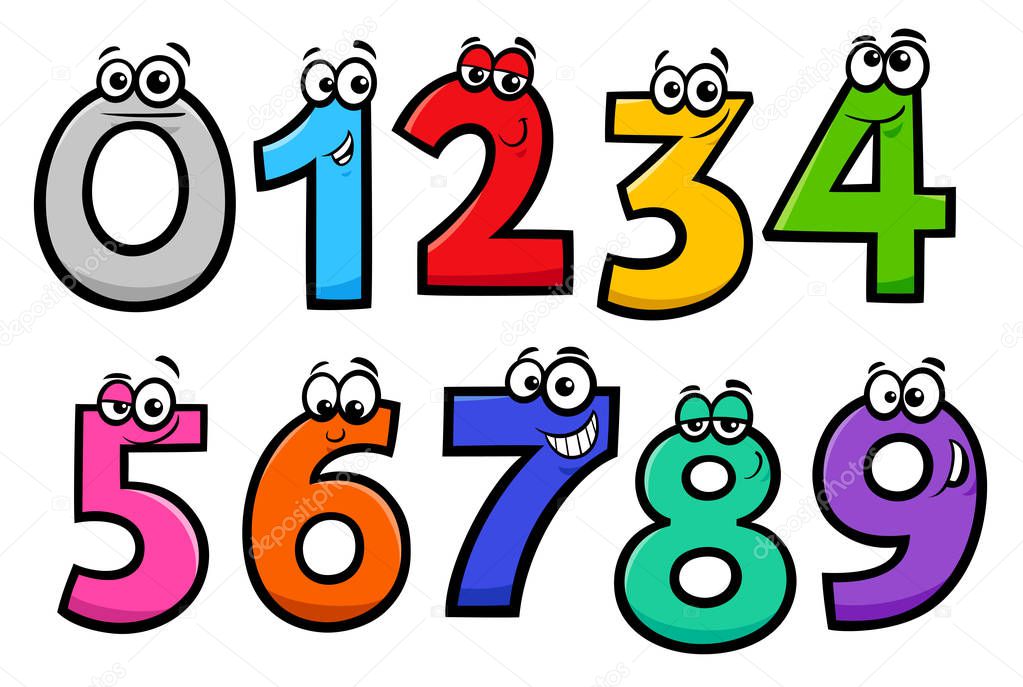 Educational Cartoon Illustrations of Basic Numbers Characters Set