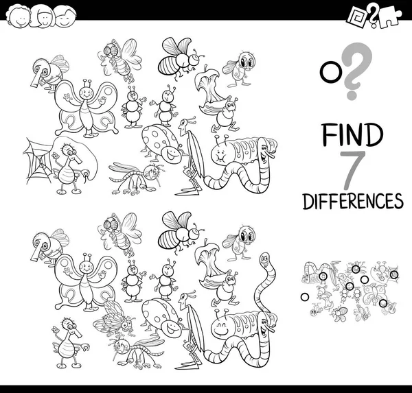 Schwarz Weiß Zeichentrick Illustration Der Suche Nach Sieben Unterschieden Zwischen — Stockvektor
