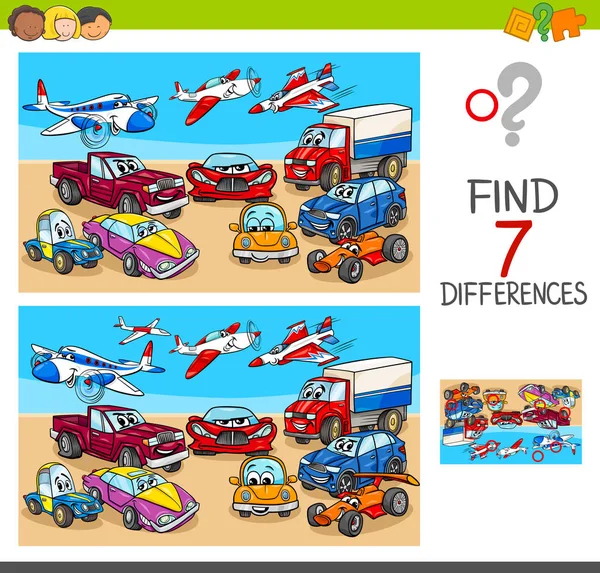 輸送車文字児教育的なゲームの画像間の つの違いを見つけることの漫画イラスト — ストックベクタ