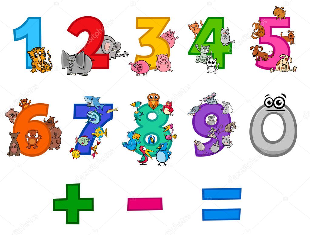 Cartoon Illustration of Numbers Set from Zero to Nine with Animal Characters