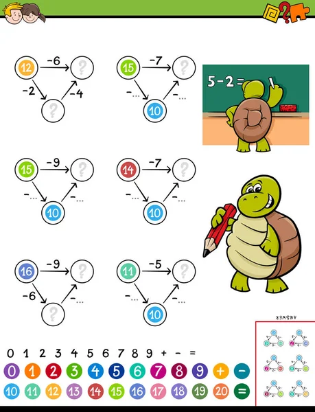 Cartoon Illustration Der Mathematischen Pädagogischen Subtraktion Puzzle Spiel Für Kinder — Stockvektor