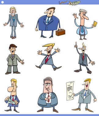 Komik adamlar ve işadamları karakter karikatür resimde kümesi
