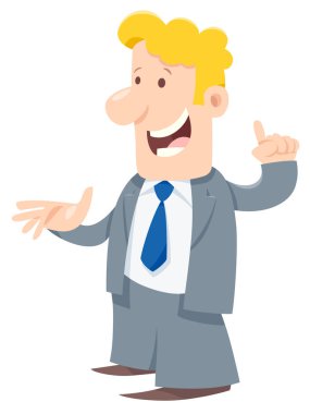 Mutlu işadamı veya Yöneticisi takım elbise karakter karikatür çizimi