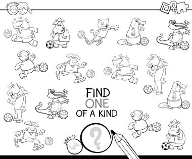 Siyah ve beyaz çizgi film gösterimi bulmak bir tür resmi eğitim etkinliği oyun hayvan futbol oyuncular karakter olan çocuklar için boyama kitabı