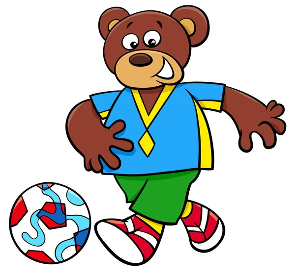 Ilustraciones Dibujos Animados Bear Football Personaje Jugador Fútbol Con Pelota — Vector de stock