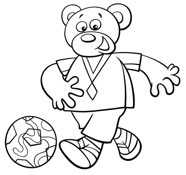 Fekete Fehér Képregény Illusztrációk Medve Foci Vagy Futball Játékos Karakter — Stock Vector