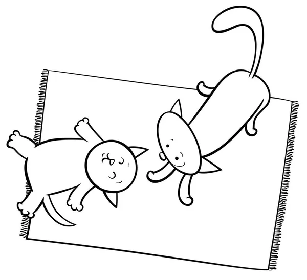Černá Bílá Kreslené Ilustrace Roztomilé Hravá Koťata Kočky Omalovánky — Stockový vektor