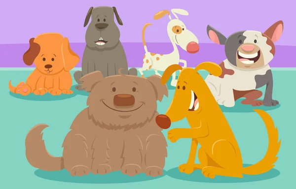 Illustrazione Dei Cartoni Animati Cani Cuccioli Gruppo Personaggi Animali — Vettoriale Stock
