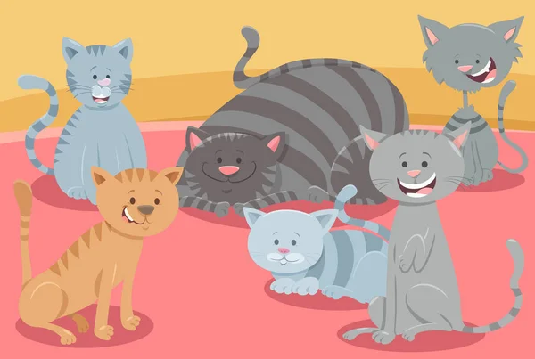 Ilustración Dibujos Animados Gatos Gatitos Divertidos Personajes Animales Grupo — Vector de stock