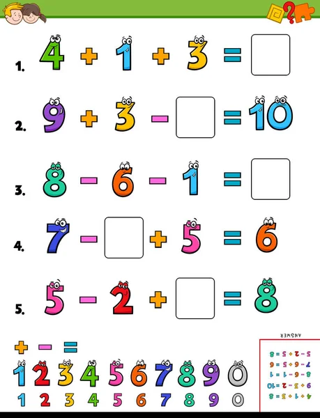 Çocuklar Için Eğitim Matematiksel Hesaplama Çalışma Kitabı Çizgi Film Gösterimi — Stok Vektör