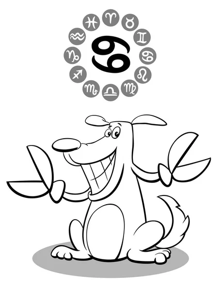 Cartoon Illustration Funny Dog Sebagai Cancer Zodiac Sign - Stok Vektor