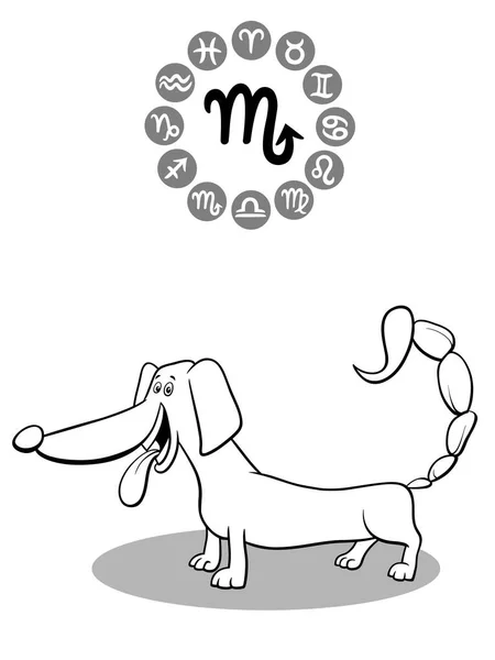 Dibujos Animados Ilustración Perro Divertido Como Signo Del Zodíaco Escorpio — Vector de stock