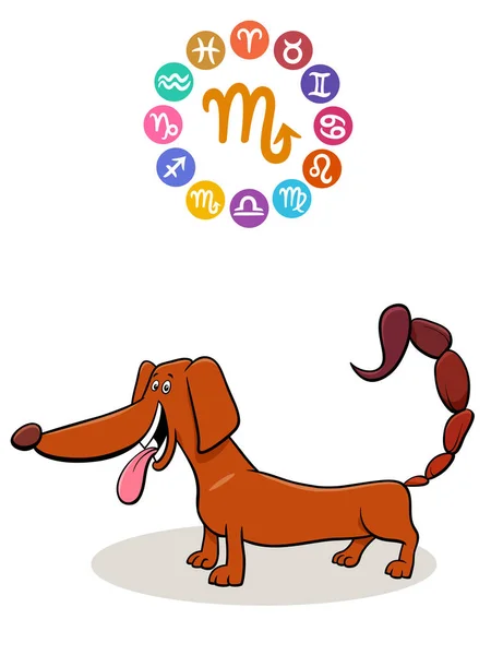 Ilustración Dibujos Animados Del Signo Del Zodíaco Escorpio Con Perro — Vector de stock