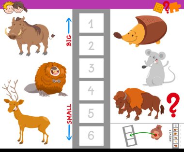 En büyük ve en küçük hayvan ile komik karakterler bulma eğitim oyunu çizgi film gösterimi