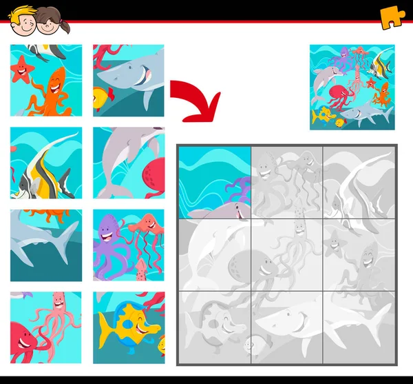 Kreslený Obrázek Puzzle Vzdělávací Aktivity Hry Pro Děti Moře Život — Stockový vektor