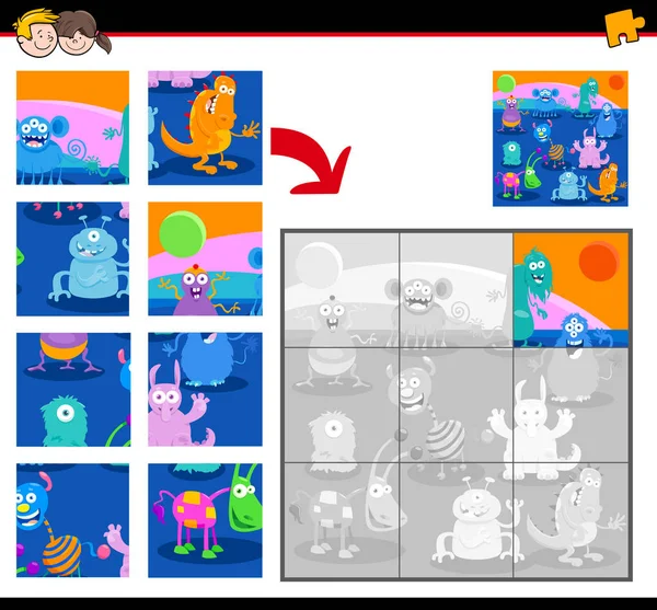 Cartoon Illustration Educational Jigsaw Puzzle Jogo Atividade Para Crianças Com — Vetor de Stock