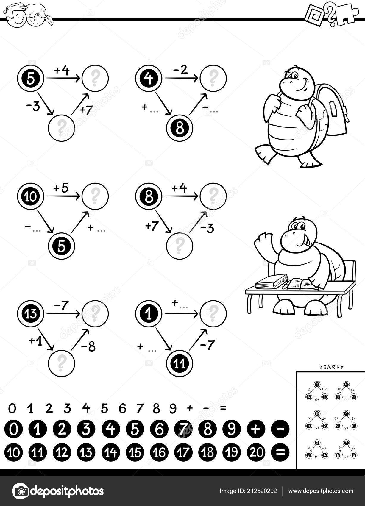 Black White Cartoon Illustration Educational Mathematical Calculation  Puzzle Game Children Stock Vector Image by ©izakowski #212520292