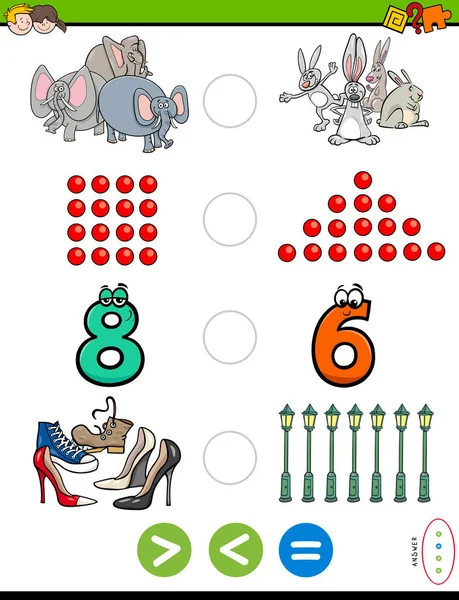 Cartoon Illustration Educational Mathematical Puzzle Game Greater Less Equal Children — 스톡 벡터