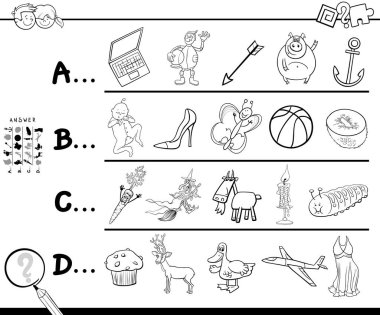 Siyah ve beyaz çizgi film illüstrasyon Sevk mektubu eğitim oyun çalışma ile başlayan çocuklar renk kitap için resim bulma