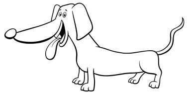 Siyah ve beyaz çizgi film gösterimi komik safkan Dachshund köpek hayvan karakter boyama kitabı