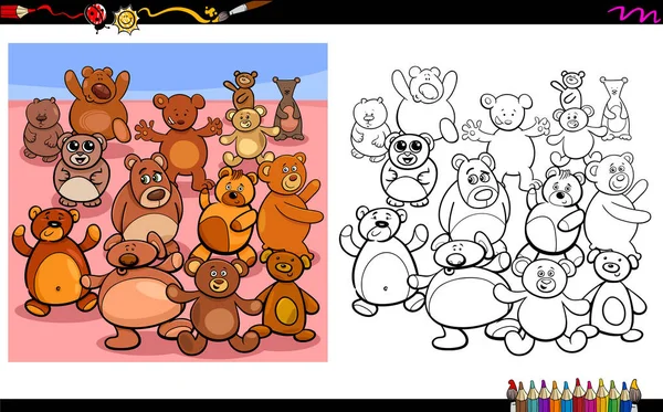 Desenhos Animados Ilustração Palhaços Teddy Bears Group Colorir Atividade Livro — Vetor de Stock