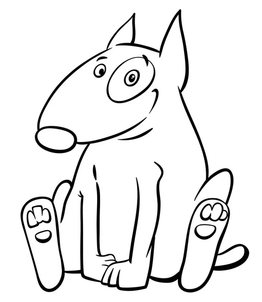 Schwarz Weiße Zeichentrick Illustration Von Lustigen Bullterrier Hund Tier Charakter — Stockvektor