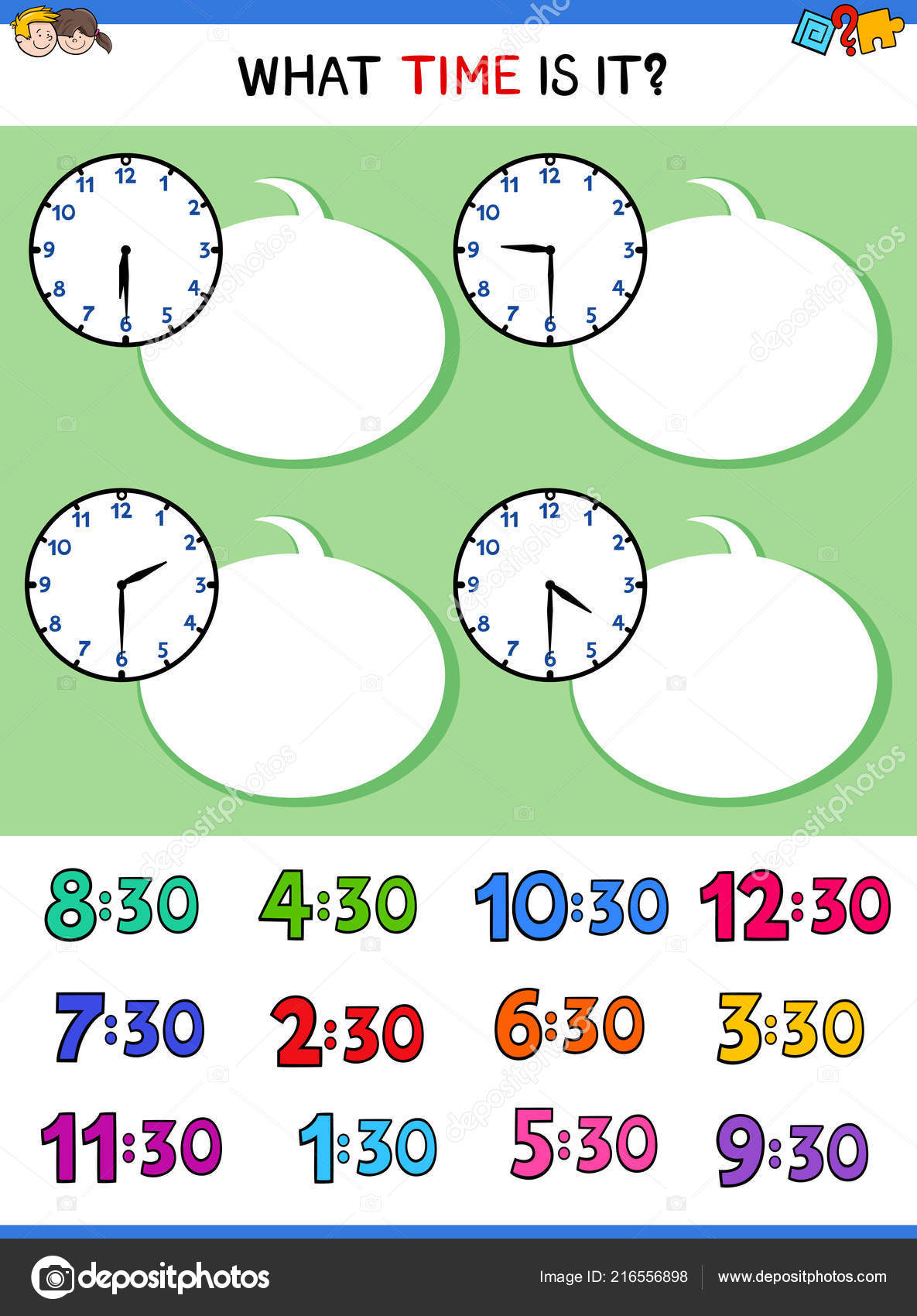 Cartoon Illustrations Telling Time Educational Game Clock Face Children Stock Vector Image By C Izakowski