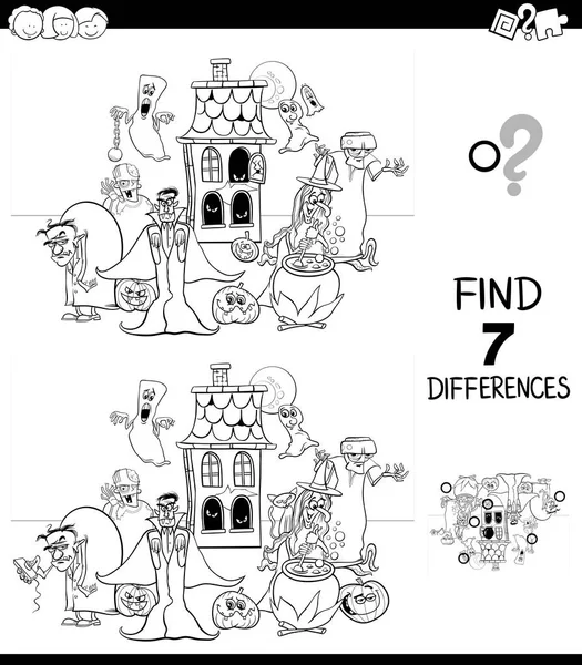Dibujos Animados Blanco Negro Ilustración Encontrar Siete Diferencias Entre Imágenes — Vector de stock