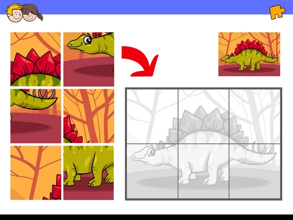 卡通插图的教育拼图游戏的儿童与滑稽的恐龙字符 — 图库矢量图片